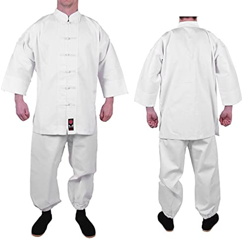 MAR | White Traditional Kung Fu Uniform, Kung Fu Suit | Men & Women; Kids & Adult Sizes | Kung Fu Trousers; Kung Fu Outfit, Senior Uniform for Instructors; 8oz Medium-Weight Fabric (5/180)