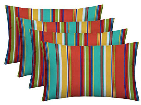 RSH Decor Lumbar Throw Pillows Set of 4 – 20″ × 12″ Outdoor Lumbar Cushions in Bright Stripes – All-Weather Spun Fabric, Water & Fade-Resistant – Made in USA for Patio Furniture