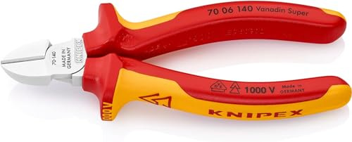 KNIPEX Seitenschneider verchromt isoliert mit Mehrkomponenten-Hüllen, VDE-geprüft 140 mm, 70 06 140
