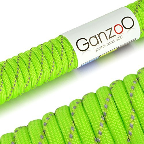 Ganzoo Paracord 550 Seil reflektierend, Nylon -Polyester, 4mm, Typ 3, 30 Meter, 7 Kernstränge, Outdoor -Schnur, Hundehalsband, Hundeleine, Armband knüpfen, Allzweckseil, Camping, Survival - hellgrün