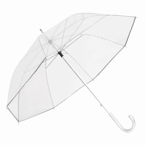 Inspirion Eleganter transparenter Regenschirm für Hochzeit – Durchsichtiger Stockschirm mit 101 cm Durchmesser, silbernen Akzenten, 58,5 cm Speichenlänge, leicht und stabil, POE-Bespannung
