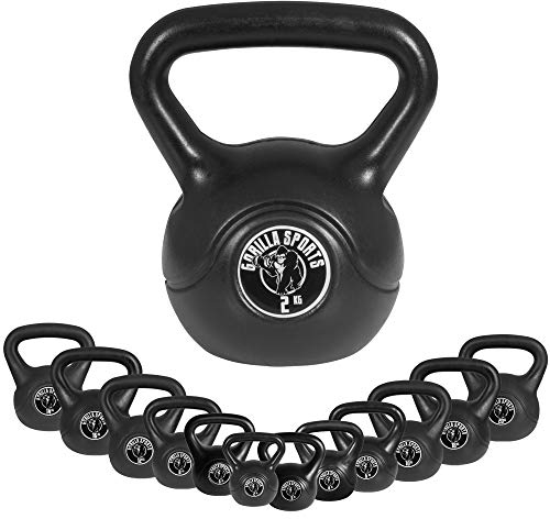 GORILLA SPORTS® Kettlebell - Einzeln 2kg - 20kg oder Set 17kg, 24kg, 30kg, 110kg, 113kg mit/ohne Ablage, Kunststoff - Kugelhantel, Kugelgewicht, Schwunghantel, Gewichten, Fitness, Krafttraining