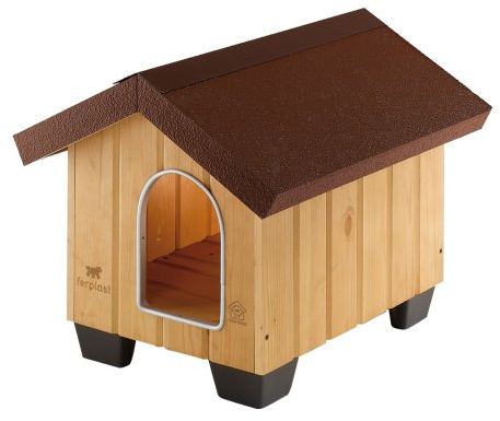 Ferplast 87000000 Caseta de Exterior para Perros Domus Mini, Robusta Madera Ecosostenible, Pies de Plástico, Puerta con Revestimiento Resistente a Las Mordeduras, 50 x 65 x 47.5 Cm, Negro