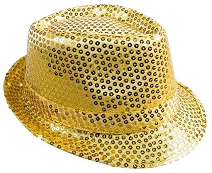 P'TIT CLOWN – 20190 – Borsalino-Hut mit Pailletten – Paillettenhut – Karneval, Festival, Silvester, Mottopartys, Kostümparty, Disco, Pailletten, Hochzeit, JGA – Unisex-Erwachsene – glänzendes Gold