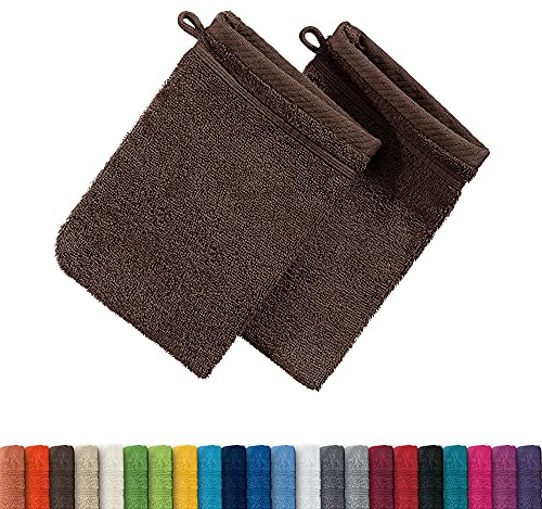 Erwin Müller Waschhandschuh Heidelberg 2er- Pack, 100% Baumwolle braun Größe 15x21 cm - weiche Qualität, saugstark und strapazierfähig - praktisch durch Schlaufe (weitere Farben)