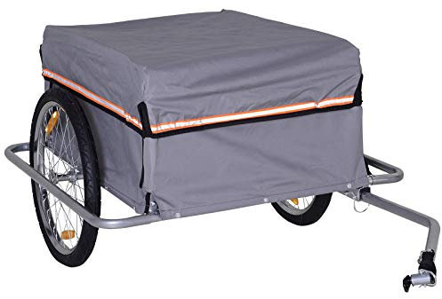 HOMCOM Remorque vélo remorque de Transport pour vélo dim. 140L x 88l x 60H cm Barre d'attelage Universelle Housse imperméable Amovible Gris
