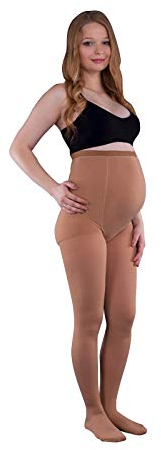 LOREY Atmungsaktive Kompressionsstrumpfhose für Schwangere, Umstandsstrumpfhose in Kompressionsklasse 1 (18 – 21 mm Hg), Schwangerschaftsstrumpfhose aus Hochleistungsgarn in Beige, Größe XS