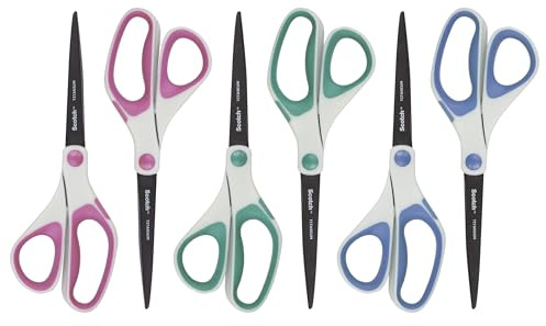 Scotch 8 Precision Ultra Edge Titanium Scissors, Ideal for Fabric, Crafts, and Photos, 6-Pack