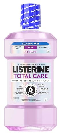 Listerine Total Care Alcohol-Free Mild Mouthwash, 6 Benefit Oral Rinse to Help Kill 99.9% of Germs That Cause Bad Breath, Strengthen Enamel, Mild Mint Flavor, 1 L