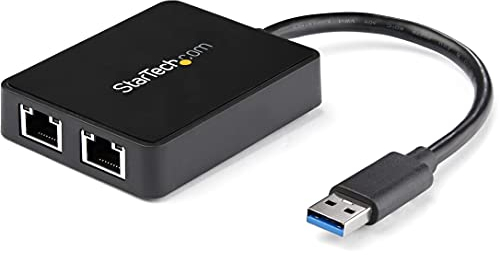 StarTech.com USB 3.0 auf Dual Gigabit Ethernet Adapter - USB 3.0 2x 10/100/1000Mbit/s Netzwerk Adapter NIC mit USB Port - USB zu 2x RJ45 - USB Passthrough Port - Schwarz (USB32000SPT)