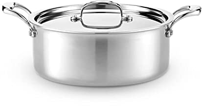 Hammer Stahl Heritage 6-Quart Rondeau - Titanium-Strengthened 316Ti Stainless Braiser with 7-Ply Construction - Induction-Ready and Dishwasher-Safe, Made in USA Steel 6 quarts