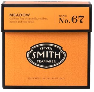 Steven Smith Teamaker Meadow No. 67, Chamomile, Rooibos, Hyssop & Rose Petals, Herbal Tea Blend, Caffeine-Free, Sugar-Free, Sustainably Grown, Tea Bags, 15 Sachets, 0.85oz each