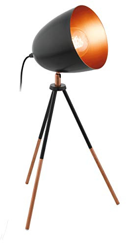 EGLO Dreibein Tischlampe Chester, 1 flammige Vintage Tischleuchte, Nachttischlampe aus Stahl, Farbe: Schwarz, kupfer, Fassung: E27, inkl. Schalter