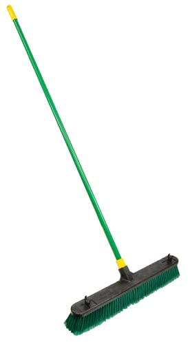 Quickie Bulldozer Multi-surface Push Broom 24 inch, Green, Indoor and Outdoor Cleaning, Steel Handle, Professional-Grade, Sweep Jobsites/Sidewalks/Warehouse/Concrete/Asphalt/Wood (538)