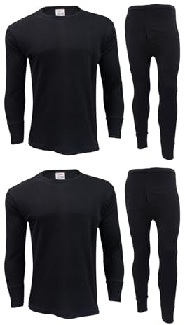Gaffer Mens Thermal Sets 2 Pack Long Sleeve Tshirt Johns Bottoms T Shirt Ski Wear Black Large