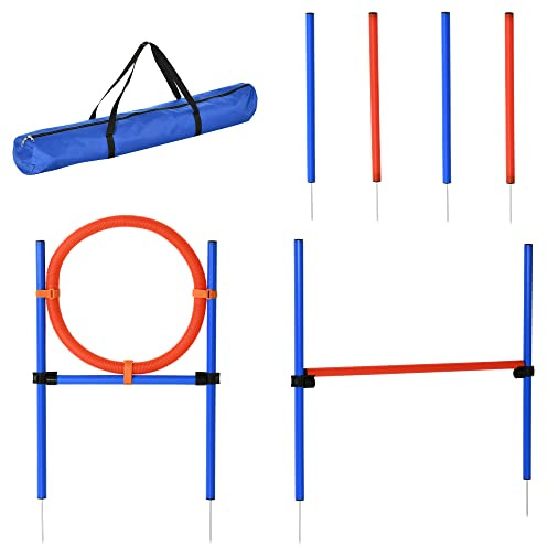 PawHut Pet Agility Training Equipment Dog Play Run Jump Obedience Training Set Adjustable (Pole + Hoop + Hurdle)