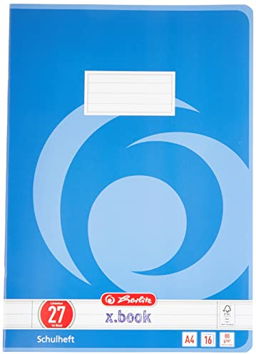 Herlitz Schulheft x.book A4, liniert, beidseitiger Rand, Lineatur 27, 16 Blatt, 10 Stück