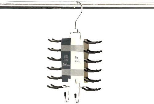 H & L Russel Ltd Tie Hanger/Tie Organiser with 24 Non-Slip Bars & Swivel Hook and 2 Additional Hooks to Store Belts, Adult Size