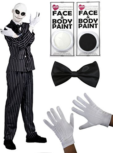 Ilivefancydress - Costume da Mr Jack di Nightmare Before Christman composto da completo gessato, farfallino, guanti bianchi, makeup per viso e cuffia per effetto calvo