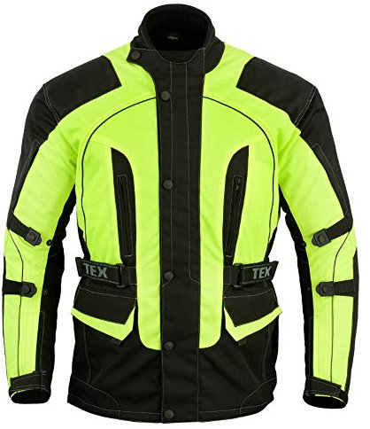 Texpeed Giacca da uomo impermeabile riflettente ad alta visibilità omologata con protezione - Giacca da motociclista lunga invernale con armatura CE (EN 1621-1) Giallo Nero - M