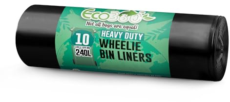 Ecobag - 10 Pack Eco-Friendly Wheelie Bin Liners - 240L - 18 Microns - Heavy Duty & Leak Resistant, Recycling Bags ffor Garden, Kitchen, House, Office & Caterers (1194 x 1325mm)