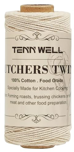 Tenn Well Butchers String, 3Ply 100m Strong Cotton Kitchen Twine Food Safe Oven Cooking String for Meat Trussing Tying, Chicken Roasting and Sausage Making (Beige)