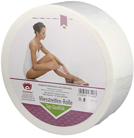 Vlies auf der Rolle für Wachs, weiß, 100 m x 7 cm, Kosmetex Vliesrolle abreißbare Enthaarungsstreifen, 1 Rolle