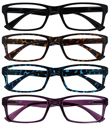 OPULIZE Occhiali Da Lettura Nero Marrone Blu Porpora Lettori Valore 4 Pacco Uomo Donna UVR4092MIX +1,00