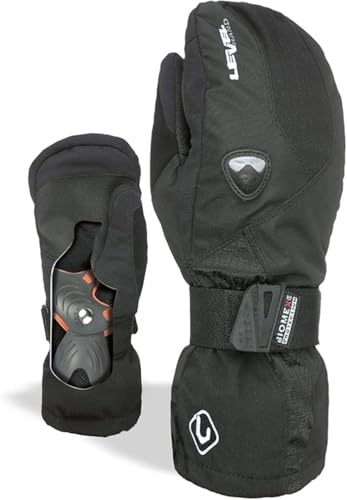 Level Fly Junior Youth Snowboard Mittens with Wrist Guards, BioMex, Kevlar Palms, Fleece Removable Liner (Black, Junior Large (6.0in))