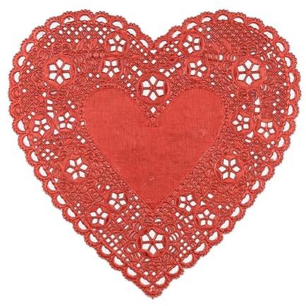 Hygloss Heart Doilies - 18 Pcs 6-Inch Red Foil Paper Heart Shaped Doilies for Valentines Crafts, Table Settings - Metallic Red - Ideal for Valentine Doilies, Paper Heart Doily Projects
