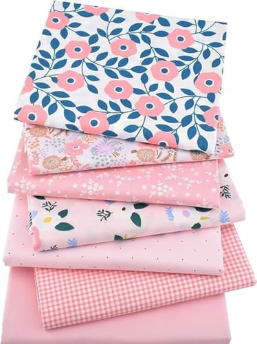 CraftsFabrics Lot de 7 coupons de tissu 100 % coton pour matelassage, scrapbooking, couture, arts et artisanat, vêtements de bébé, chambre d'enfant, projets de bricolage - Rose - 50 cm x 50 cm