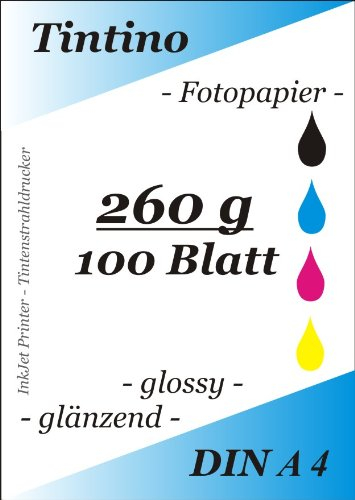 100 Blatt Fotopapier DIN A4 260g/qm high -glossy glaenzend - sofort trocken -wasserfest - hochweiß - sehr hohe Farbbrillianz fuer InkJet Drucker Tintenstrahldrucker