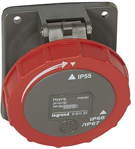 Prise fixe Hypra 16A - 3P+N+T - 380V~ à 415V~ - plastique - IP66/67-55