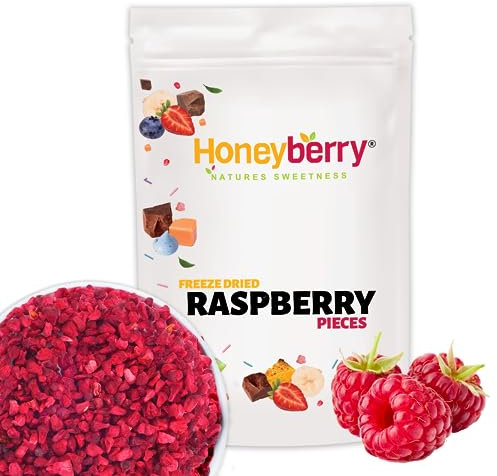 Framboises Lyophilisées en Morceaux 100g - Fruits Lyophilisés - Framboises Déshydratés en Morceaux - Framboises Séchées pour la Pâtisserie, la Décoration de Gâteaux, les Céréales et les Desserts