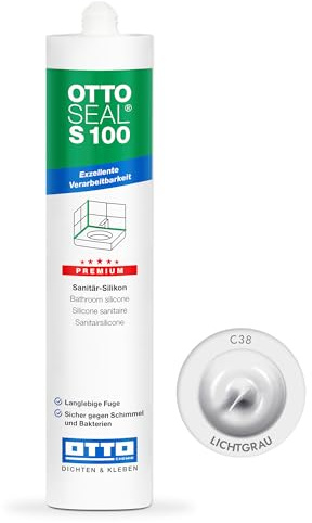OTTOSEAL S 100 Premium-Sanitär-Silikon 300ml C38 lichtgrau – Sicher gegen Schimmel & Ideal für Bad, Küche & Wohnbereich – Hervorragend Glätt- & Modellierbar
