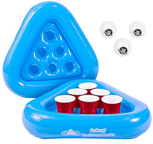 GoPong Pool Pong Rack Floating Beer Pong Set, inklusive 2 Floß und 3 Pong Bälle