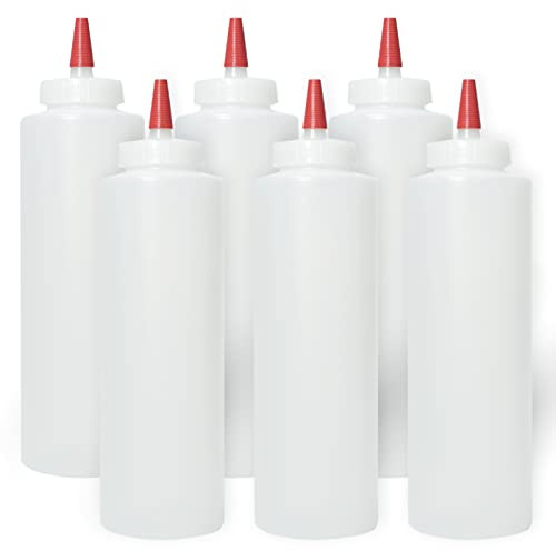 Pinnacle Mercantile Condiment Squeeze Bottles 16oz Wide Mouth Empty Squeeze Bottle Set with Red Tip Leak Proof, BPA Free - Squeeze Bottles for Sauces, Oils, Arts Crafts 6 Pack