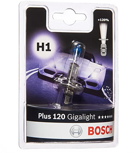 Bosch H1 Plus 120 Gigalight Halogen-Glühlampe für Auto-Scheinwerfer, 12 V 55 W, 120% mehr Licht - Lampensockel Typ P14,5s - 1 Ersatz-Scheinwerferlampe