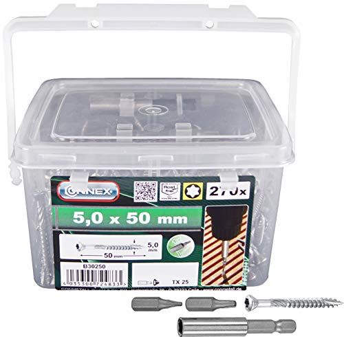 Con:P B30250 Tornillo Terraza TX A2 5,0x50,270pcs, Multicolor, 5x50mm, Set de 270 Piezas