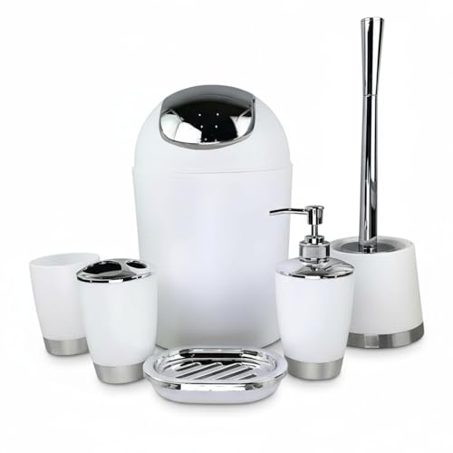 Gmmh Set med 6 badrumstillbehör badrumstillbehörset tvålpump hållare WC-borste badrumsset (vit)