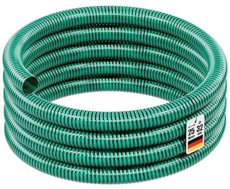 Wiltec Tuyau spiralé de refoulement - 25 m - Vert Flexible - Ø 32 mm (1 1/4) - avec Spirale de renforcement - évcuation, écoulement, drainage, arrosage sans pression