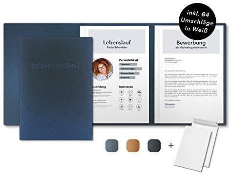 10 Stück 3-teilige Bewerbungsmappen Nachtblau Metallic - inkl. 10 Versandumschläge in Weiß - Premium-Qualität mit hochwertiger Prägung BEWERBUNG - direkt vom Hersteller STRATAG