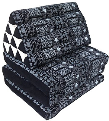 Traditional Thai Kapok 3 Fold Meditation Mattress with Oriental Style Triangle Recliner Cushion for Yoga Massage or Relaxation (Grey Batik)