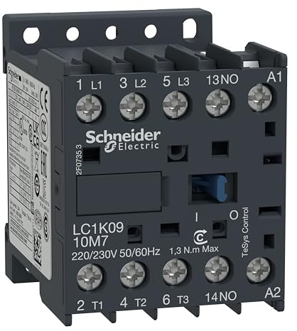 Schneider Electric, TeSys K contactor - 3P - AC-3 <= 440 V 9 A - 1 NO aux. - 230...240 V AC coil, LC1K0910U7