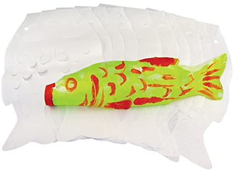 Roylco Japanese Carp Koinobori Wind Sock Craft Kit - 24 Color Diffusing Paper Fish Windsocks for Kids, Cultural Art Activity with Instructions, Children's Day Decoration, 6 x 10, Ages 4+