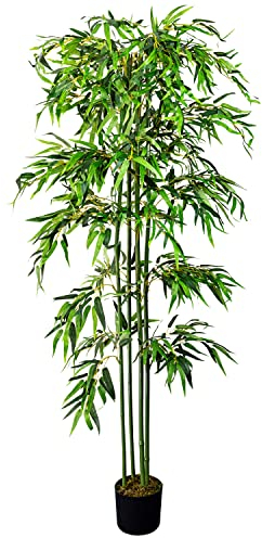 Decovego Bambus Bambus-Strauch Kunstbaum Kunstpflanze Bambusbaum Baum Künstliche Pflanze Bamboo Künstlich Echtholzstamm Deko Innendekoration 180 cm