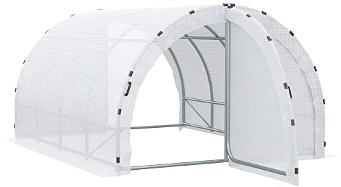 Outsunny Serre de Jardin Tunnel Surface Sol 12 m² 4L x 3l x 2H m châssis Tubulaire renforcé 25 mm Double Porte avec poignées Blanc
