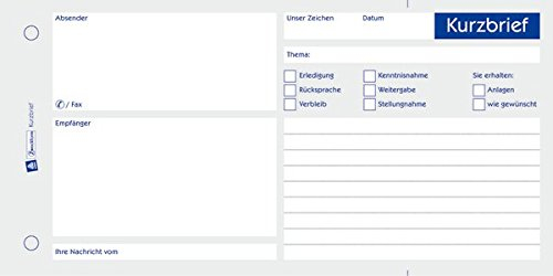 AVERY Zweckform Kurzbriefe/1020, weiß, Bl, 1/3 DIN A4quer, Inh. 100 Blatt