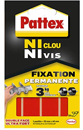 Pattex | Pastilles Fixation Permanente Ni Clou Ni Vis (10 x 20 mm x 40 mm) – Pastilles double faces ultra fortes – Pastilles autocollantes résistantes jusqu'à 3 kg