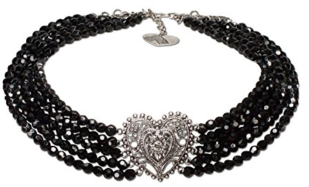 Alpenflüstern Perlen-Trachten-Collier Louise - Trachtenkette mit Trachtenherz - Damen-Trachtenschmuck Dirndlkette schwarz DHK126